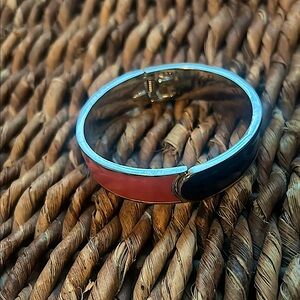 Retro Silver Tone Red and Black Hinged Bangle Bracelet
